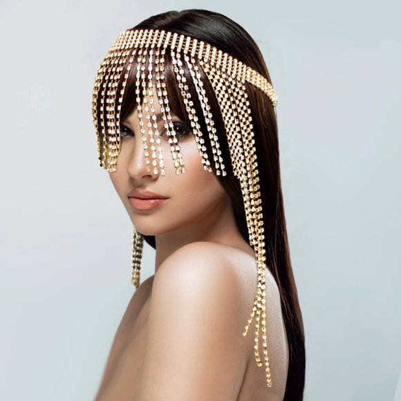 Sparkle Gold Tennis Chain Choker - Rhinestone Fringe Collar Necklace For Women, Adjustable-606851